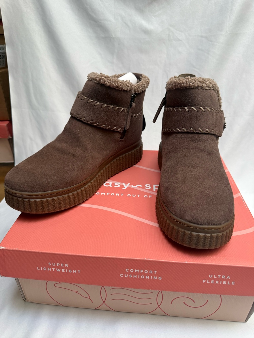 NEW Easy Spirit Women's Brendan Cozy Suede Waterproof Zip Booties Brown Size 9.5